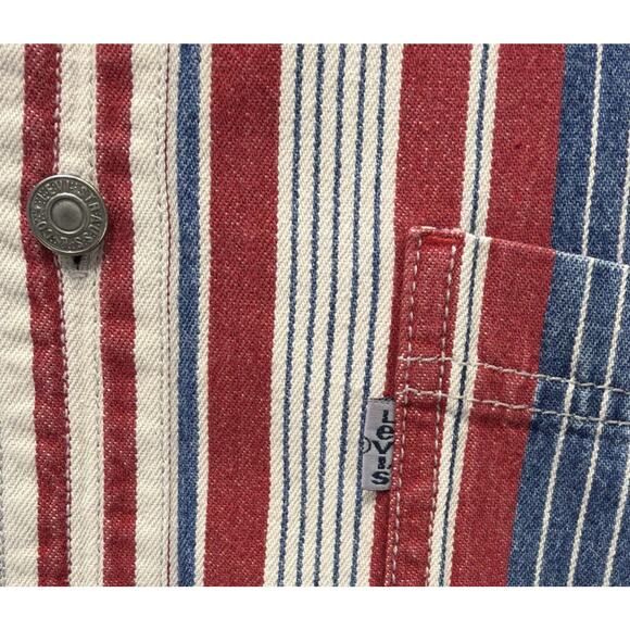 Vintage 1990’s Levis Mens Vertically Striped Denim Button Up Shirt Size Medium - Picture 4 of 7